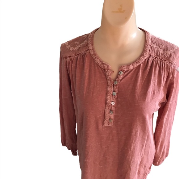 Lucky Brand Top sz S Blush Pink Lace Like Details - Picture 1 of 10